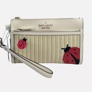 Kate Spade Dottie Embroidered Ladybug Medium Staw Wristlet